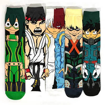 Cartoon Anime Crew Socks - 5 Pairs Unisex Hip Hop Street Style Novelty Casual Socks for Men and Women