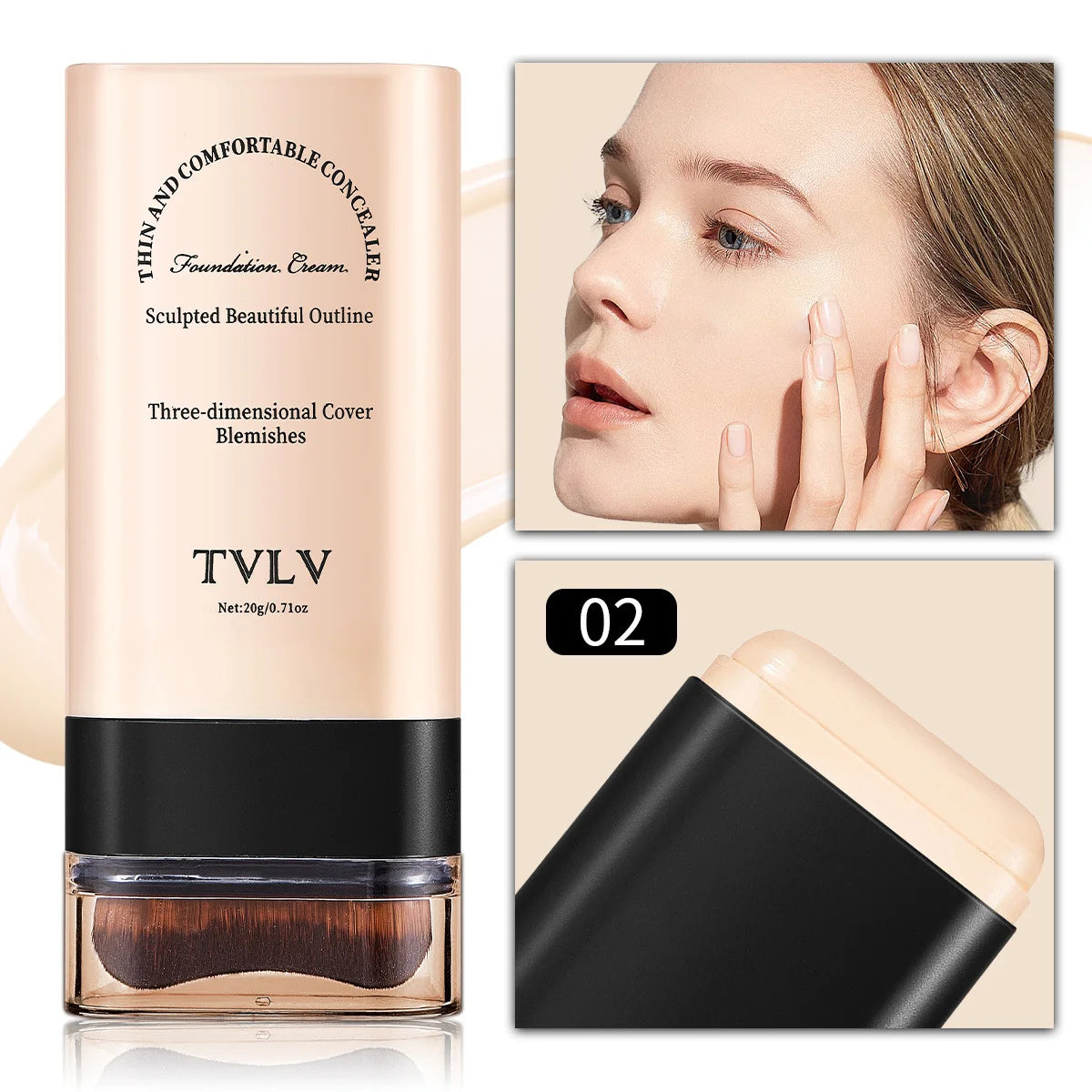 TVLV Eraser Foundation Stick with Brush – 20g Brightening Liquid Foundation & Long-Lasting Concealer