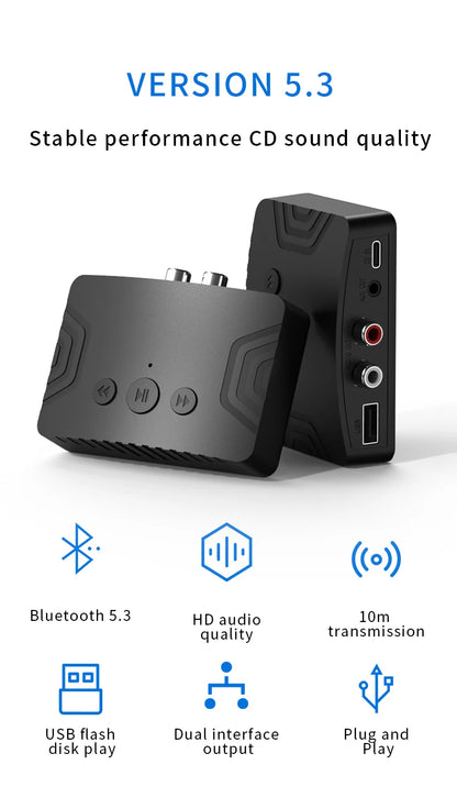 Bluetooth 5.3 Audio Receiver – 3.5mm AUX, RCA & USB Wireless Music Adapter for Car & Speaker