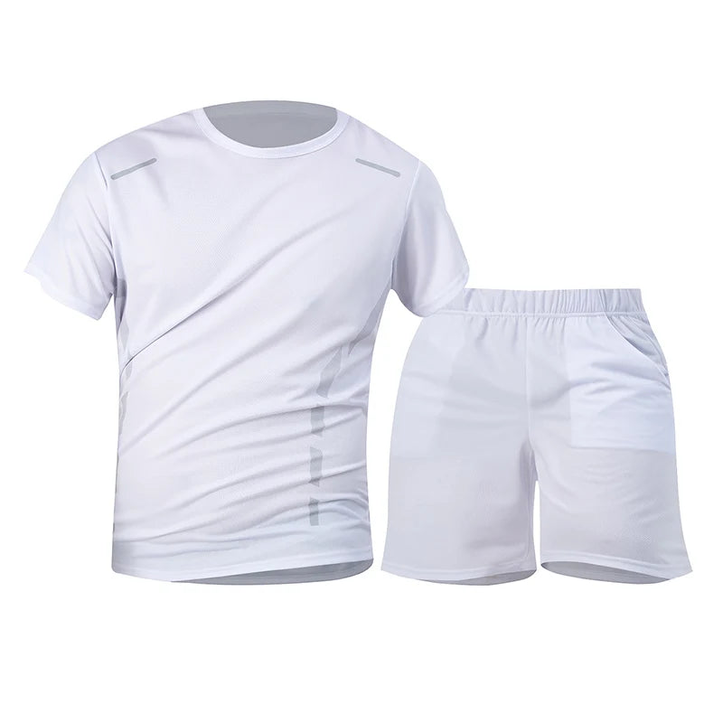 Men’s 2-Piece Summer Sports Set – Quick-Dry Breathable Short Sleeve T-Shirt & Pocket Running Shorts