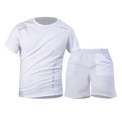 Men’s 2-Piece Summer Sports Set – Quick-Dry Breathable Short Sleeve T-Shirt & Pocket Running Shorts