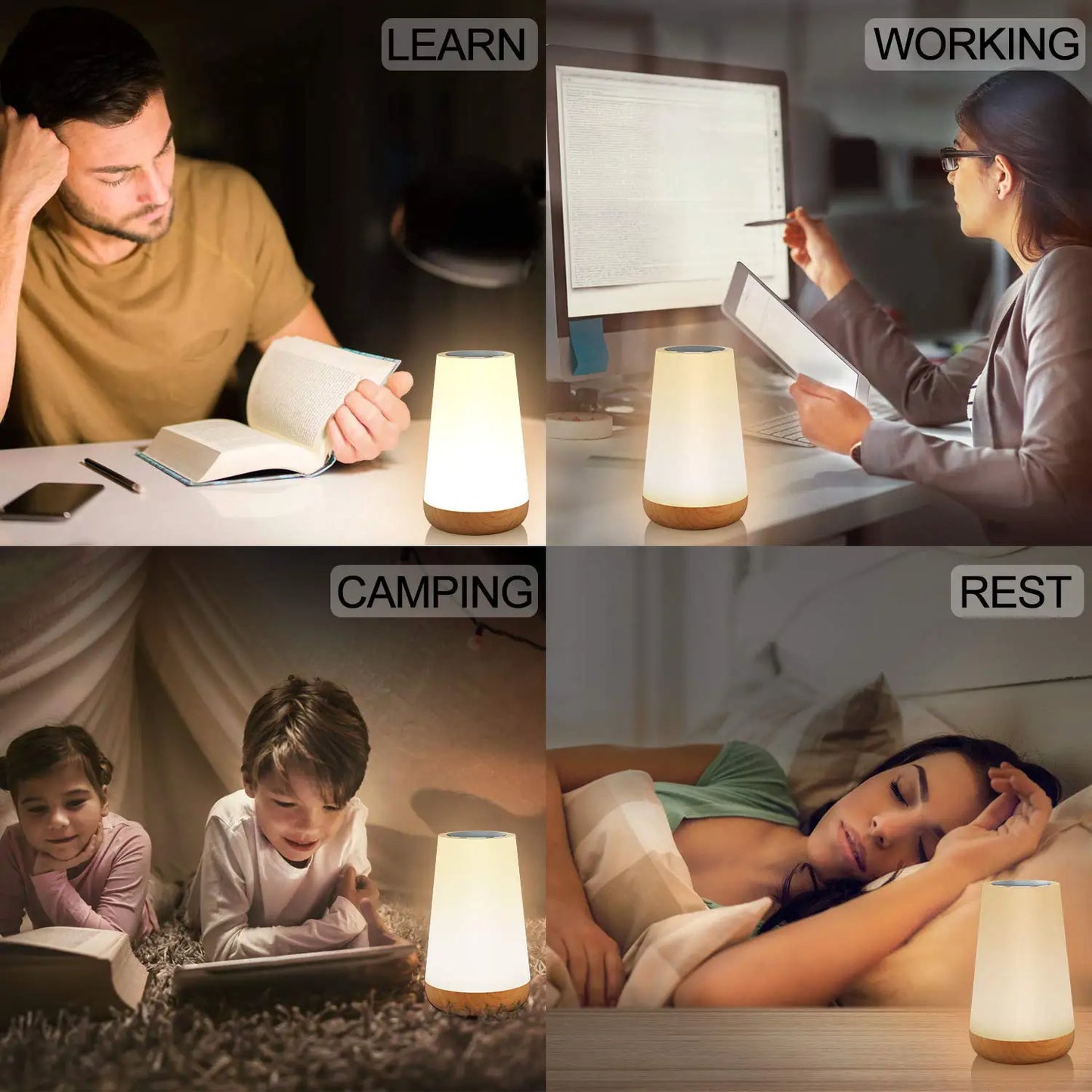 13 Color Changing Night Light - RGB Touch Control USB Rechargeable Dimmable Bedside Table Lamp