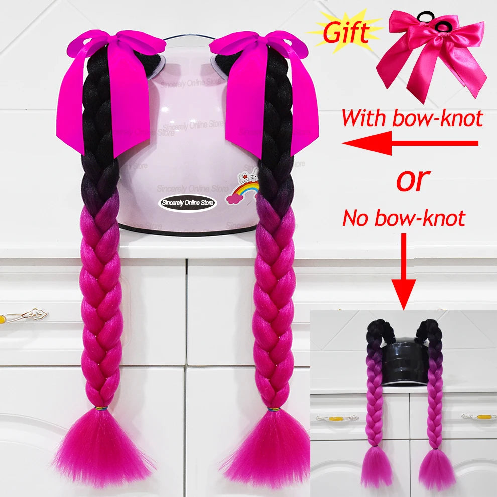 2pcs Motorcycle Helmet Braids - Woman's Twist Pigtail Wig for Helmets, 164 Colors with Sucker