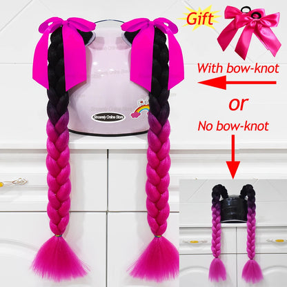 2pcs Motorcycle Helmet Braids - Woman's Twist Pigtail Wig for Helmets, 164 Colors with Sucker