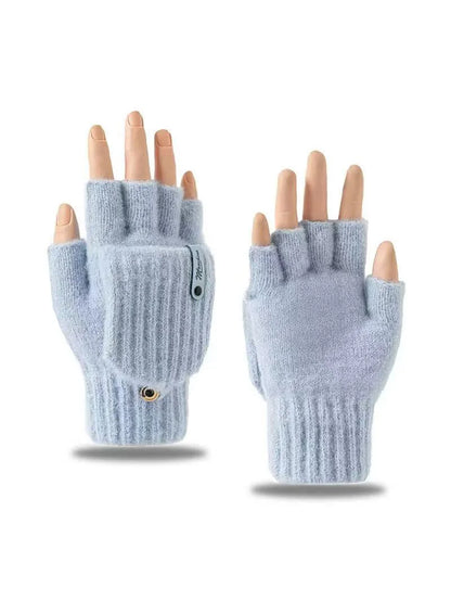 Girls’ Woolen Fingerless Gloves - Warm Cute Exposed-Finger Winter Gloves for Students