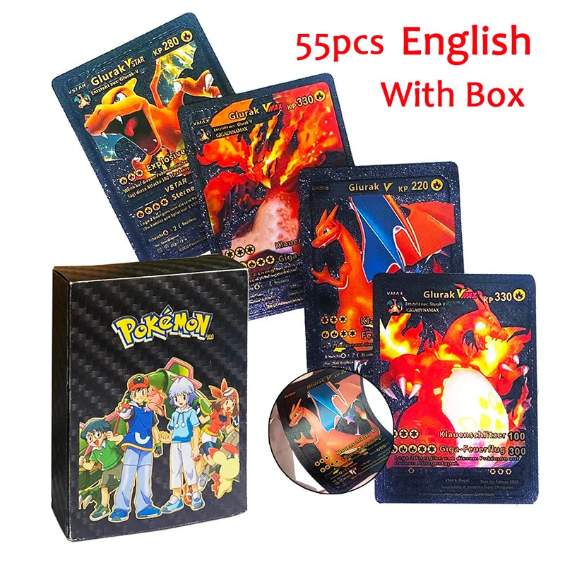 55-Piece Charizard Gold Foil Card Set - English & Spanish VMAX GX Collectible Trading Cards