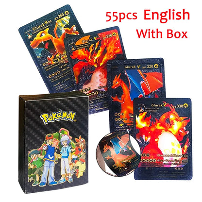 55-Piece Charizard Gold Foil Card Set - English & Spanish VMAX GX Collectible Trading Cards