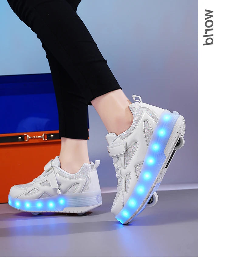 Kids' Inline Roller Skates – Removable 2-Wheel Skate Sneakers for Girls, Powerslide Wheeled Shoes
