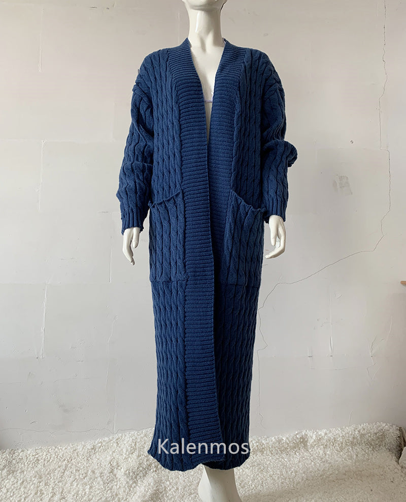 Knit Cardigan for Women – Long Green Crochet Jacket, Loose Long Sleeve Autumn/Spring Winter Sweater, 2023 Warm Jumper Coat