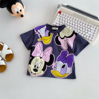Disney Cartoon Baby T-Shirt – Cute Minnie Printed Summer Tee for Girls & Boys, Short Sleeve Crewneck Kids Tops