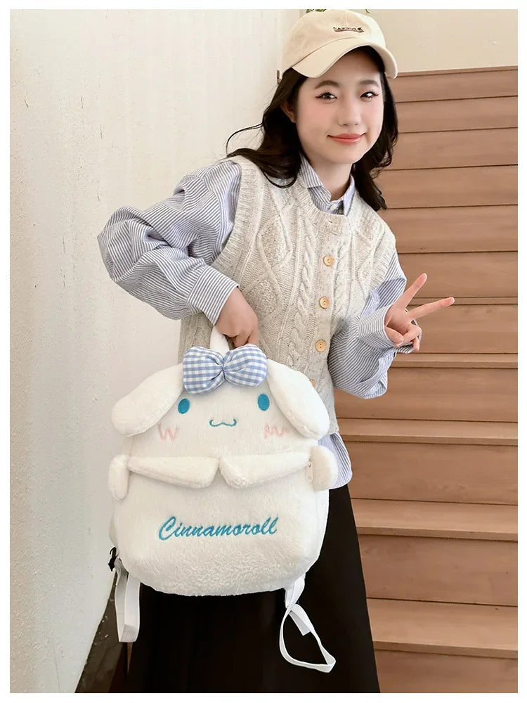 Kuromi & Cinnamoroll Plush Backpack — Cute Cartoon Soft Daypack for School, Travel & Daily Use
