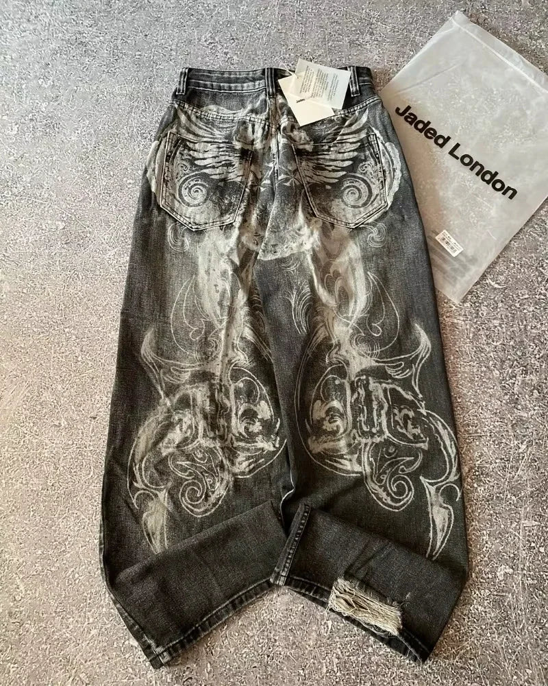 Y2K American Embroidered Baggy Jeans – Men’s Vintage Hip Hop Wide-Leg Casual Streetwear Pants