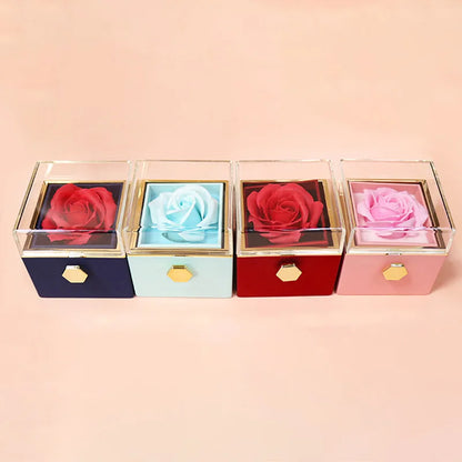 Rotating Eternal Rose Jewelry Box – Ring, Earrings, Necklace Storage, Perfect Wedding or Valentine’s Day Gift for Lovers