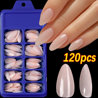 120pcs Pink French Press On Nails - Glossy Short Square Coffin Full Cover Acrylic Nail Tips