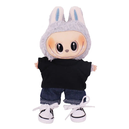 3.8cm Solid Color Lace-Up Canvas Shoes – PU Doll Shoes for 17cm Labubu Doll Clothes & Accessories Gift
