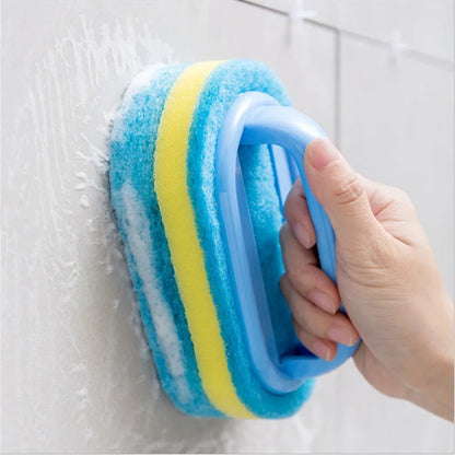 Kitchen and Bathroom Cleaning Brush with Handle – Thick Sponge Scrubber for Tile, Household Stains, and Surface Cleaning
