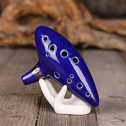 12 Tone Alto C Ocarina – Ceramic Musical Instrument with Songbook, Neck Cord & Carry Bag, Blue