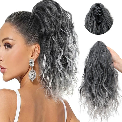 Synthetic Short Curly Water Wave Claw Clip-In Ponytail – Black & Blonde Hair Extension for Women Fashion Accessories