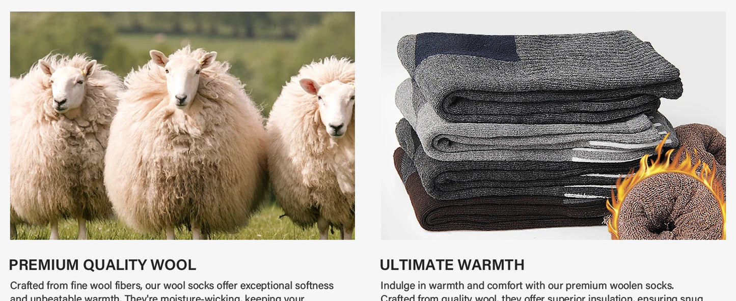 5 Pairs Merino Wool Hiking Socks for Men | Soft, Warm, Moisture-Wicking Winter Crew Socks for Indoor & Outdoor Wear