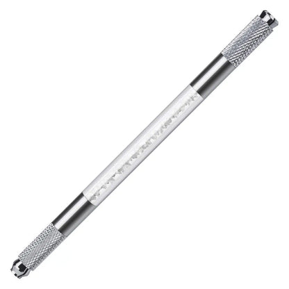 Manual Double-Ended Crystal Acrylic Microblading Pen – Permanent Makeup Eyebrow Tattoo Tool for Flat & Round Needles