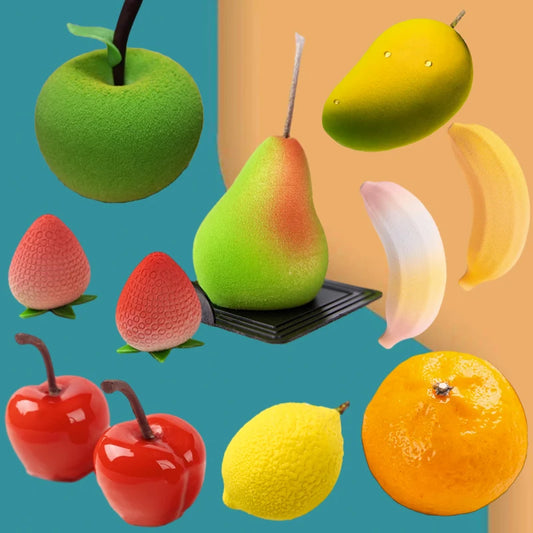 SHENHONG Silicone Fruit Mousse Cake Molds – Orange, Apple, Pear, Mango, Strawberry & Durian Dessert Decorating Tools