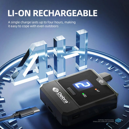 Debra Portable UHF IEM Wireless In-Ear Monitor System – Rechargeable Audio Mini for Music, Live Broadcast & Audio Monitoring
