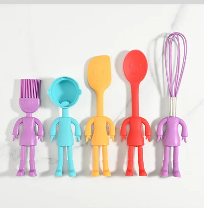 5-Piece Cartoon Silicone Baking Tools Set – Food-Grade Non-Stick Heat-Resistant Spatulas for Kitchen