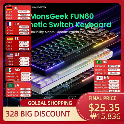 Akko MonsGeek FUN60 60% Mechanical Gaming Keyboard – Magnetic Switch, 8K Rapid Trigger, ARGB HE/TMR Custom Keyboard