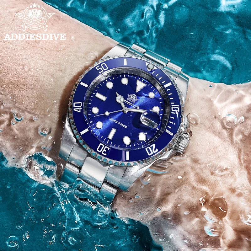 ADDIESDIVE Men's Stainless Steel Quartz Watch — Waterproof Business & Outdoor Sports Timepiece