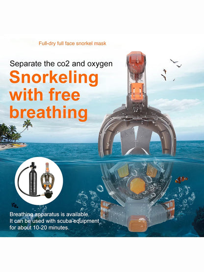 Full Face Snorkel Mask - Anti-Fog Wide-View Foldable Diving Mask for Adults