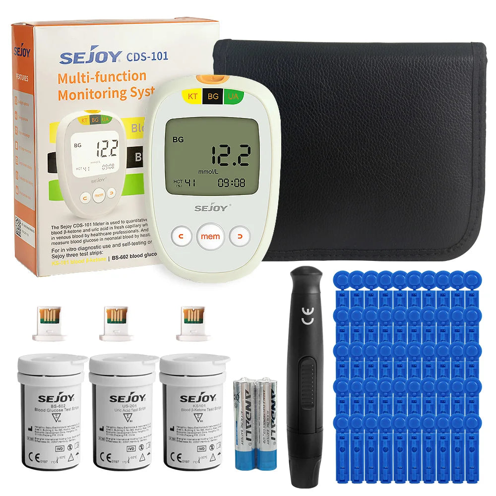 Glucose, Ketone & Uric Acid Meter Kit - Diabetes and Ketosis Testing with 150 Test Strips, Lancets and Lancing Device