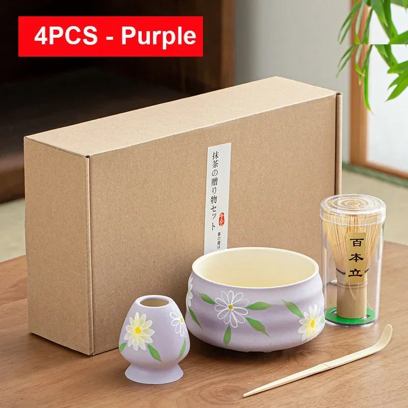4/6Pcs Bamboo Matcha Tea Whisk Set – Scoop, Brush, Strainer & Bowl for Japanese Tea Ceremony
