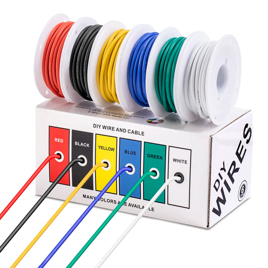 16-28 AWG Electric Wire Kit – 6 Colors Stranded Tinned Copper Flexible Silicone Hookup Wire for Electrical DIY & Car Projects