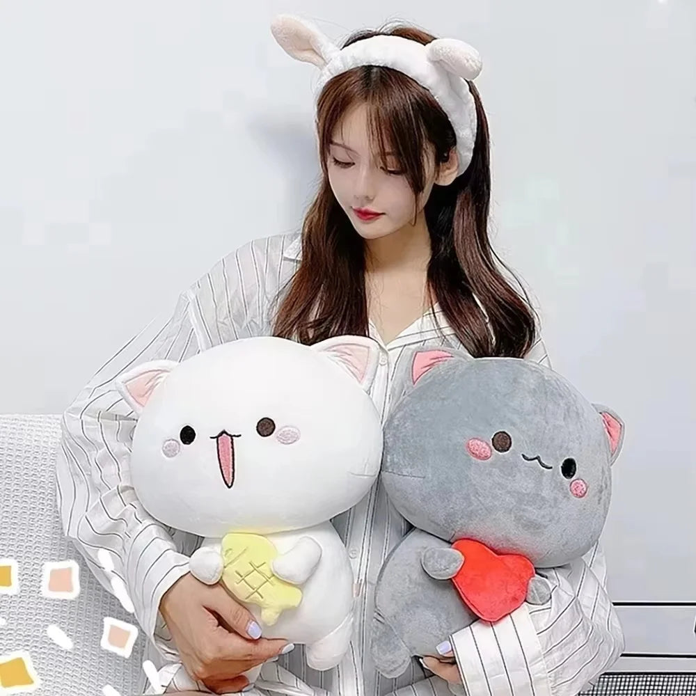 Cute Peach Cat Plush Doll with 3D Expression - Soft Cartoon Cat Pillow for Hugging, Anime Collectors, and Gift Giving