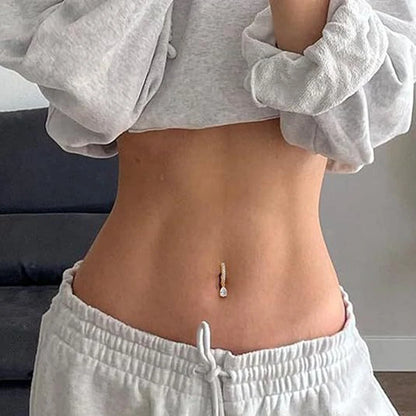 Stainless Steel Crystal Belly Button Ring - Fashion Drip Clicker Navel Piercing Jewelry for Women