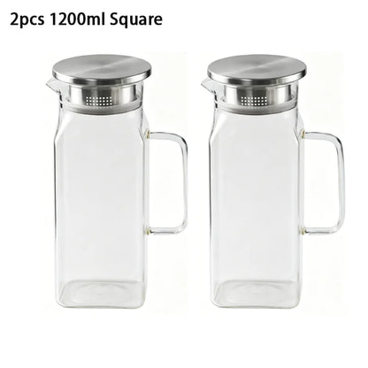 JUSTINLAU Borosilicate Glass Water Bottle - 1.2L/2L Large Capacity Juice & Drink Pitcher for Home & Restaurant