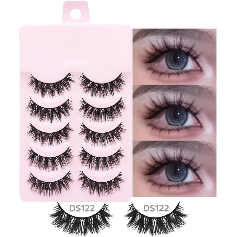 DINGSEN 5 Pairs Manga Style False Eyelashes — Soft, Natural, Long Anime Wispy Strip Lashes for Makeup
