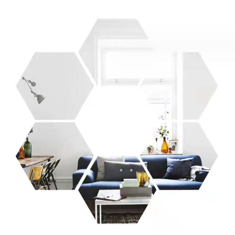 6/12pcs 3D Hexagon Rose Gold Mirror Wall Stickers – DIY Living Room, Bedroom, Bathroom Wall Decor
