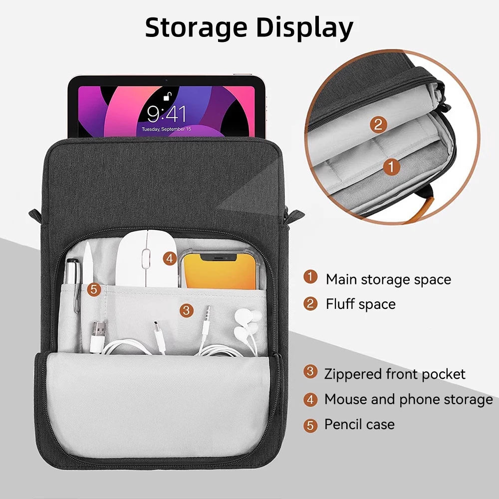 Waterproof Laptop Handbag Cover for MacBook Air and Pro - Multi-Pocket Notebook Bag for 9 to 13 Inch Tablets, 11-13 Inch