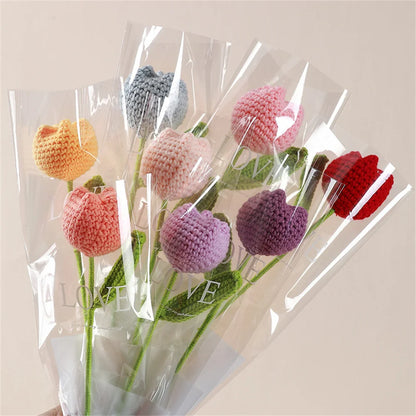 Hand-Knitted Rose, Tulip & Sunflower Bouquet – Crochet Simulation Floral Arrangement for Home Table Decor