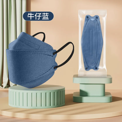 Morandi Colored KN95 Face Masks – 3D Fish & Willow Leaf Shape, 4-Layer Protective Mask for Men & Women