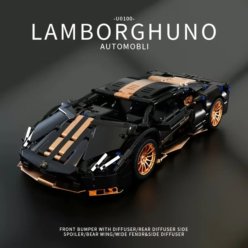 1:14 Scale Black Sports Car Building Block Set for Adults 14+, Collectible DIY Model Car Kit for Home Decoration & Gift Display