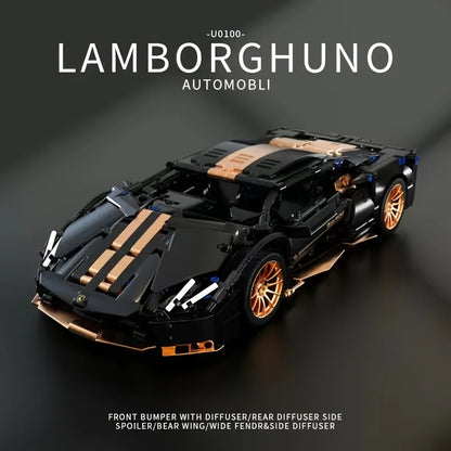 1:14 Scale Black Sports Car Building Block Set for Adults 14+, Collectible DIY Model Car Kit for Home Decoration & Gift Display