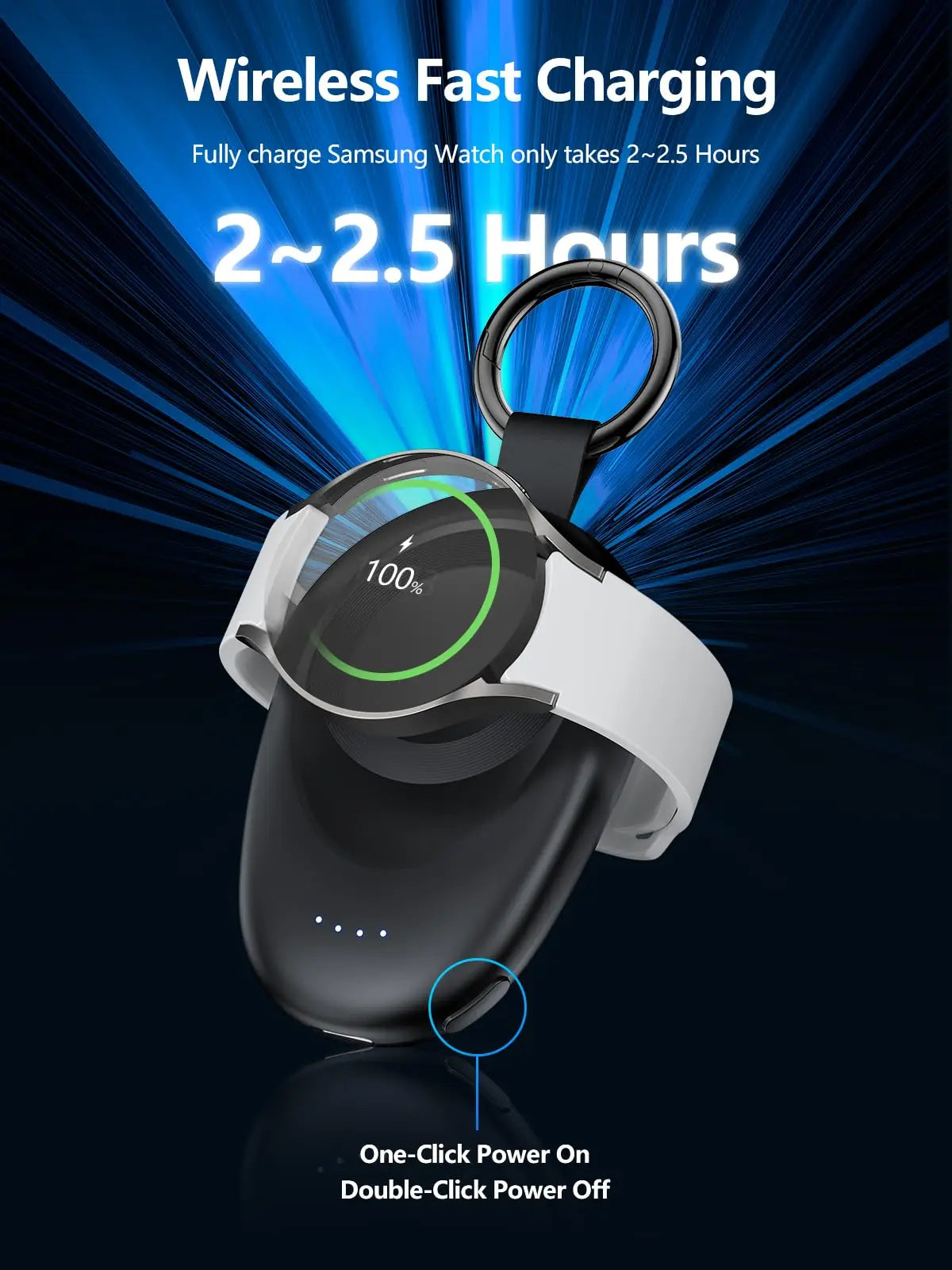 NEWDERY Magnetic Keychain Charger — Portable Wireless Power Bank for Samsung Galaxy Watch 7/Ultra/6/6 Classic/5 Pro/4/3 & Active 2/1
