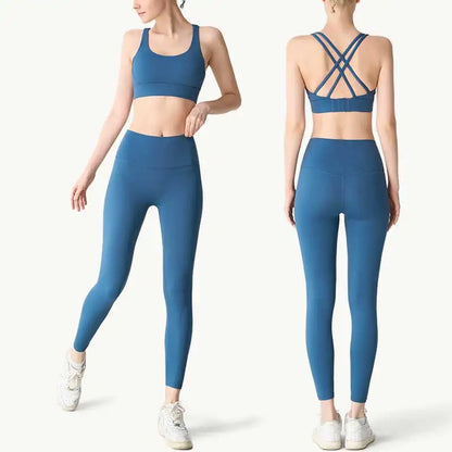 2-Piece Women’s Yoga Tracksuit – Athletic Pilates Fitness Set with Push-Up Sports Bra & Leggings for Gym Workouts