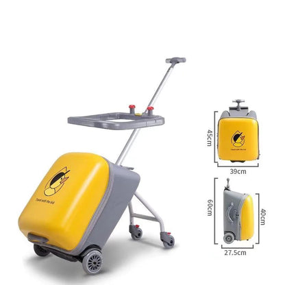 Kids Ride-On Luggage with Wheels – Sit and Ride Yellow Trolley Suitcase for Boys & Girls, Baby Walking Travel Box