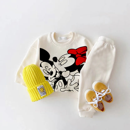 Disney Baby Unisex Hoodies Set - Cartoon Print Long Sleeve Tops & Trousers, Toddler Boys Casual Sweatshirt Outfit