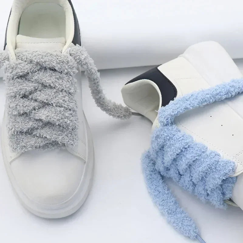 Fuzzy Shoelaces 15mm — Soft Plush Towel Laces for Fall, Winter, Halloween & Christmas Casual Sneakers