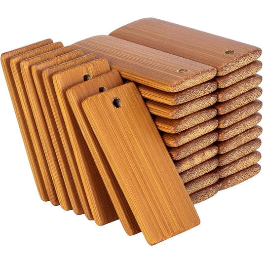 50Pcs Natural Wood Bamboo Tags – 45x20mm Unfinished Keychain Blanks for Engraving & Key Ring Tags