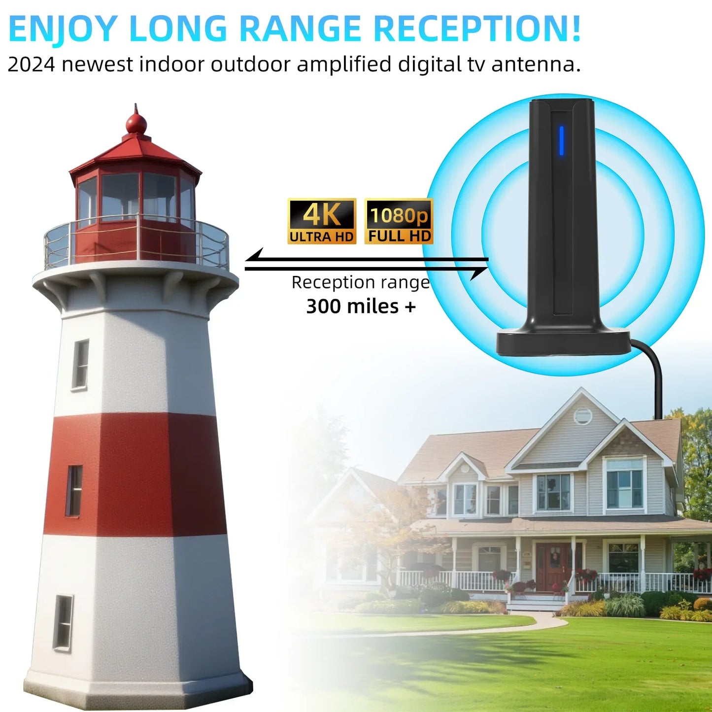 DTMB Digital TV Antenna Receiver - Indoor & Outdoor HD Ground Wave HDTV Antenna for Clear Signal Reception